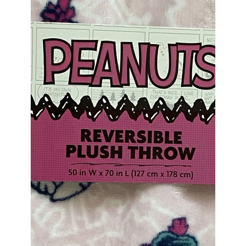 Peanuts Snoopy Woodstock Puffer Jacket Puffy Coat Throw Blanket 50‎ X 70” Pink